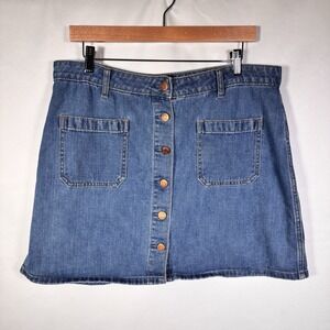 Gap Denim Mini Skirt Womens 33 Patch Pocket Button Up Country Western Festival